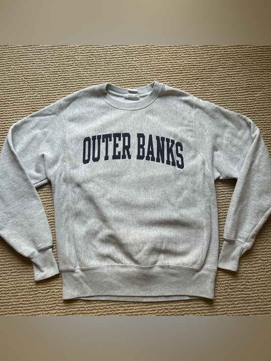 Champion Other - Champion Light Gray Crewneck Sweatshirt with Navy 'Outer Banks' Print